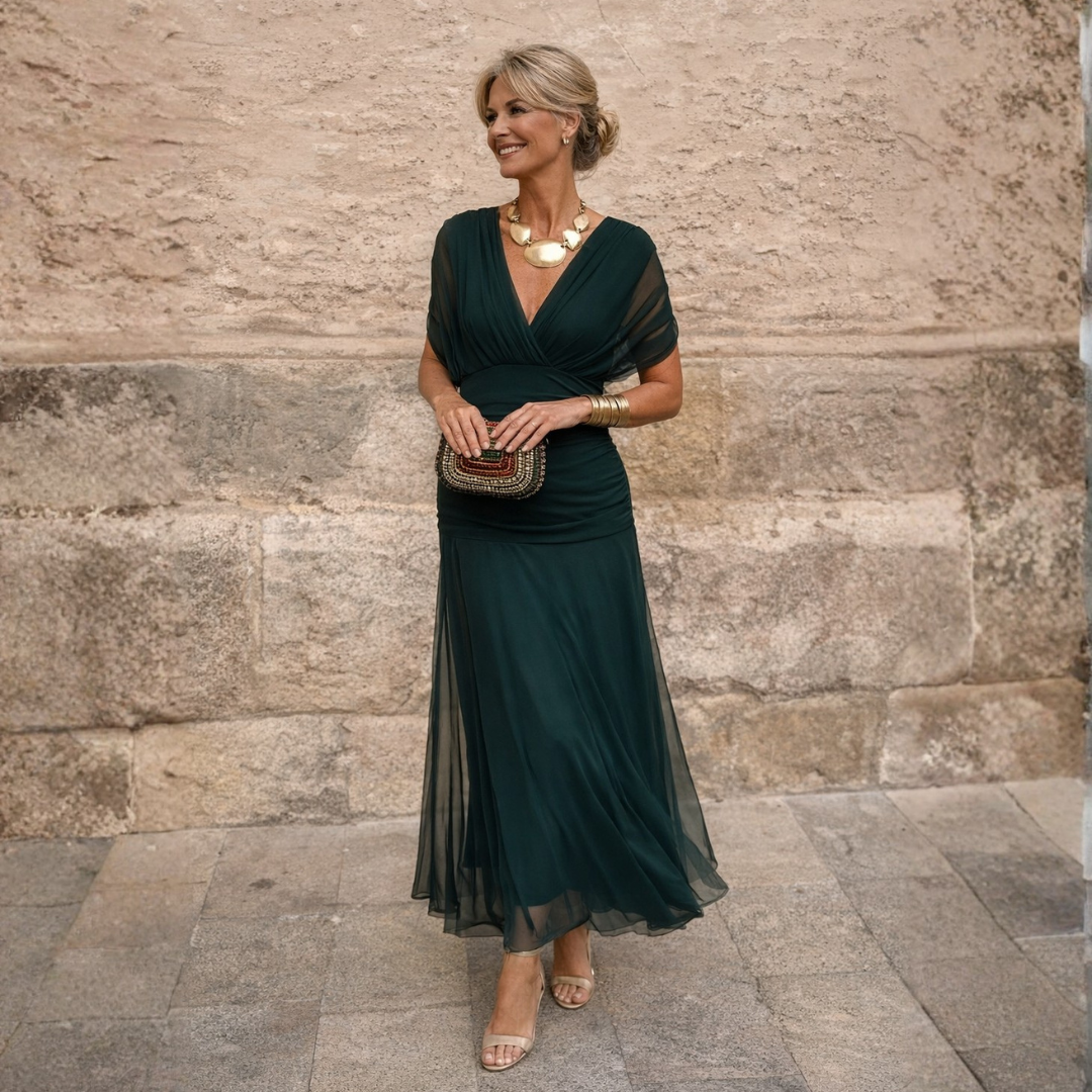 MIKAELA | VESTIDO LARGO ELEGANTE DE MUJER CON ESCOTE EN V