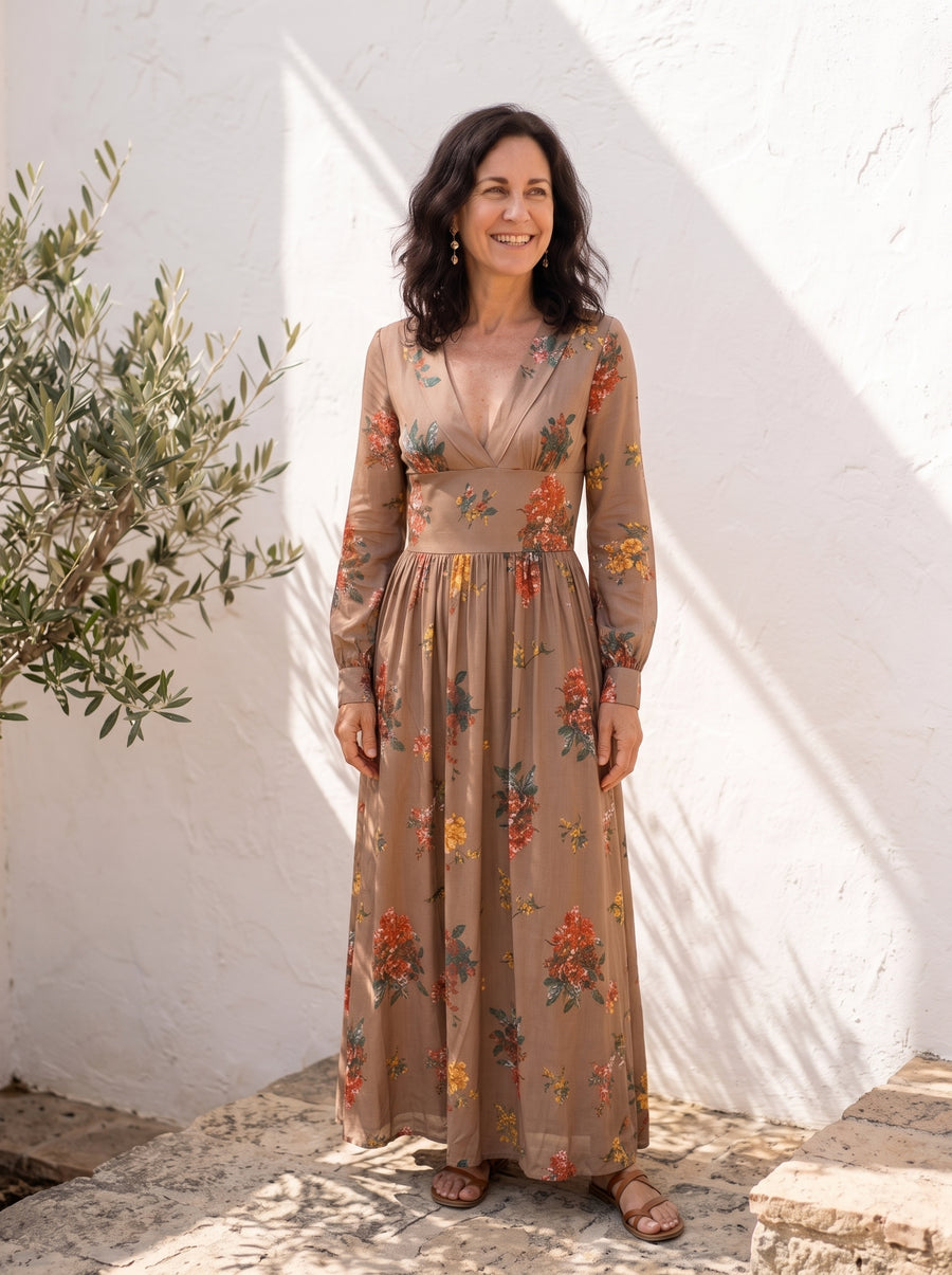 Carmen | Vestido Largo Floral de Manga Larga