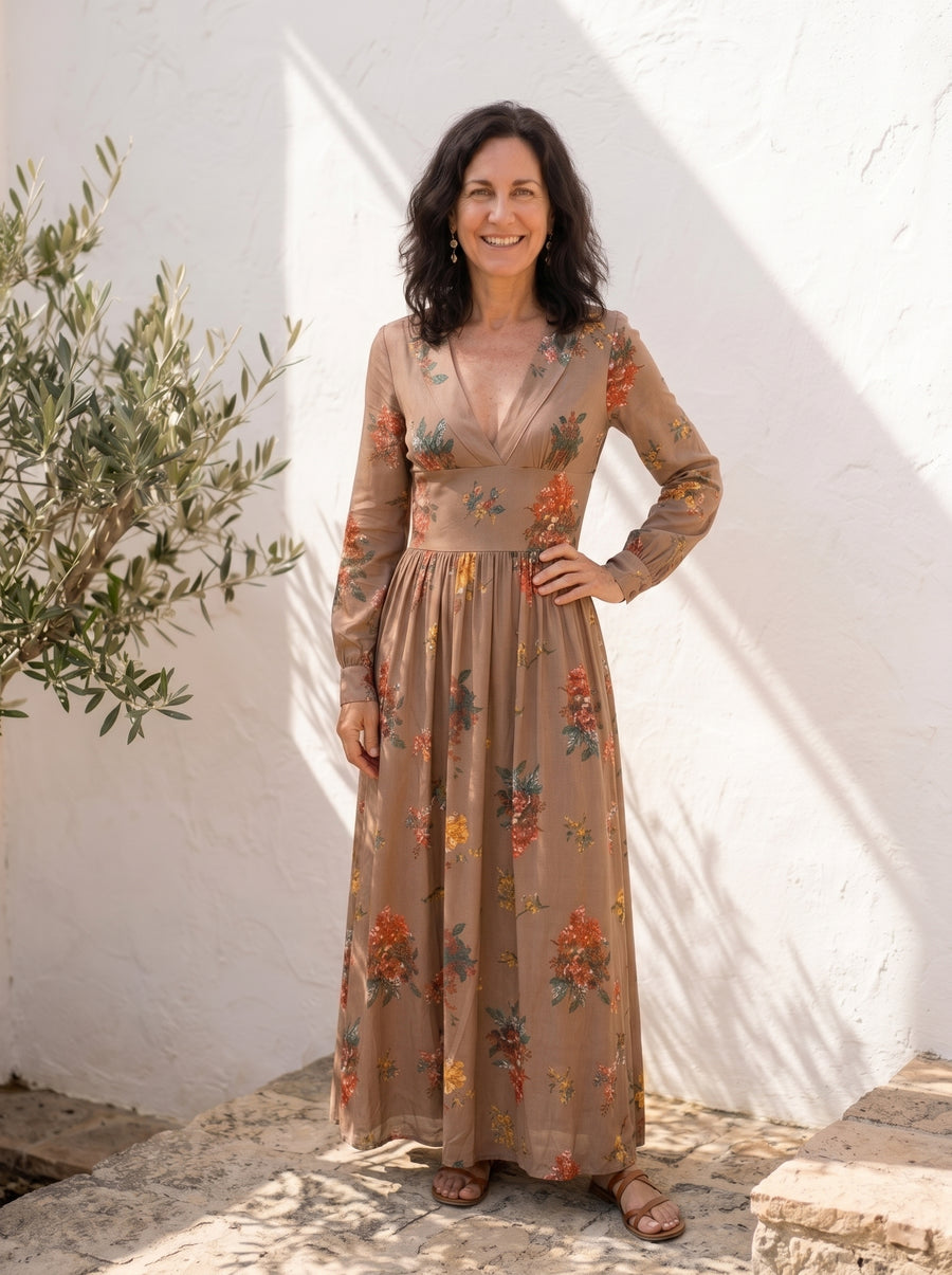 Carmen | Vestido Largo Floral de Manga Larga