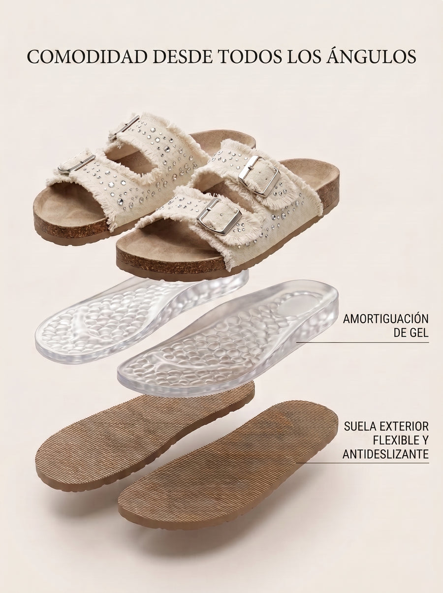 Coco Sandal | Flat with double buckle and jeweled detail