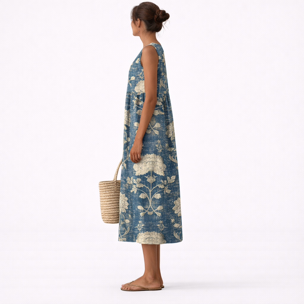 AURORA | VESTIDO MIDI CLÁSICO CON ESTAMPADO FLORAL