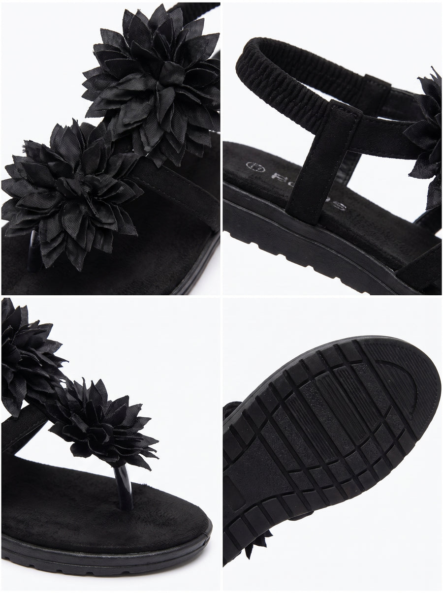 CONNIE | SANDALIAS PLANAS CON FLORES DE RASO