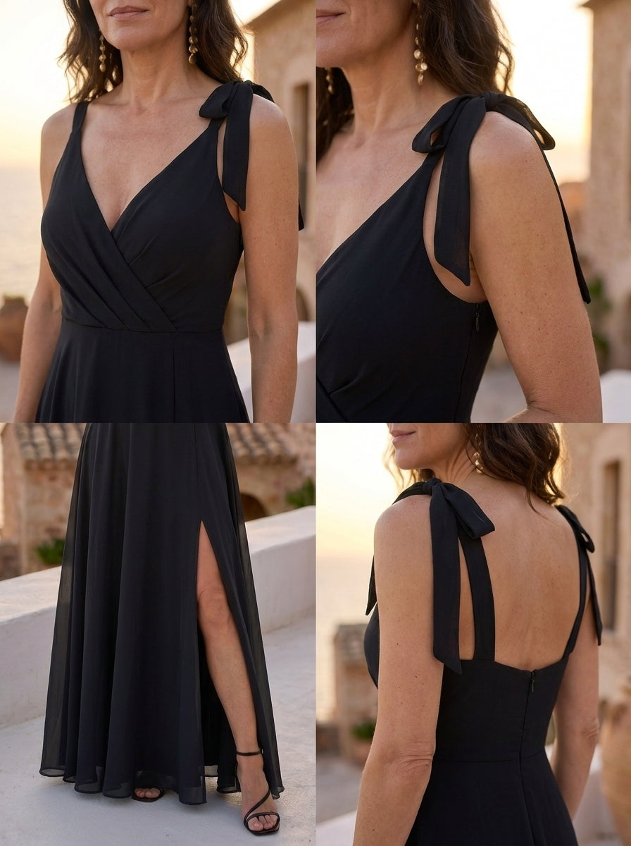 SOFÍA | VESTIDO NEGRO CON LAZOS EN LOS HOMBROS