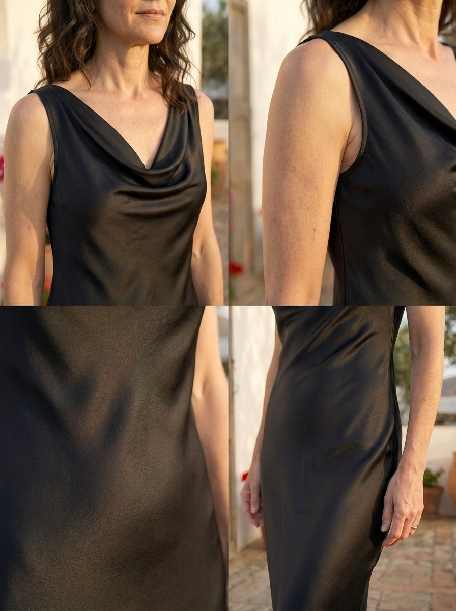 ALBA | VESTIDO MAXI SATINADO DE CUELLO EN V