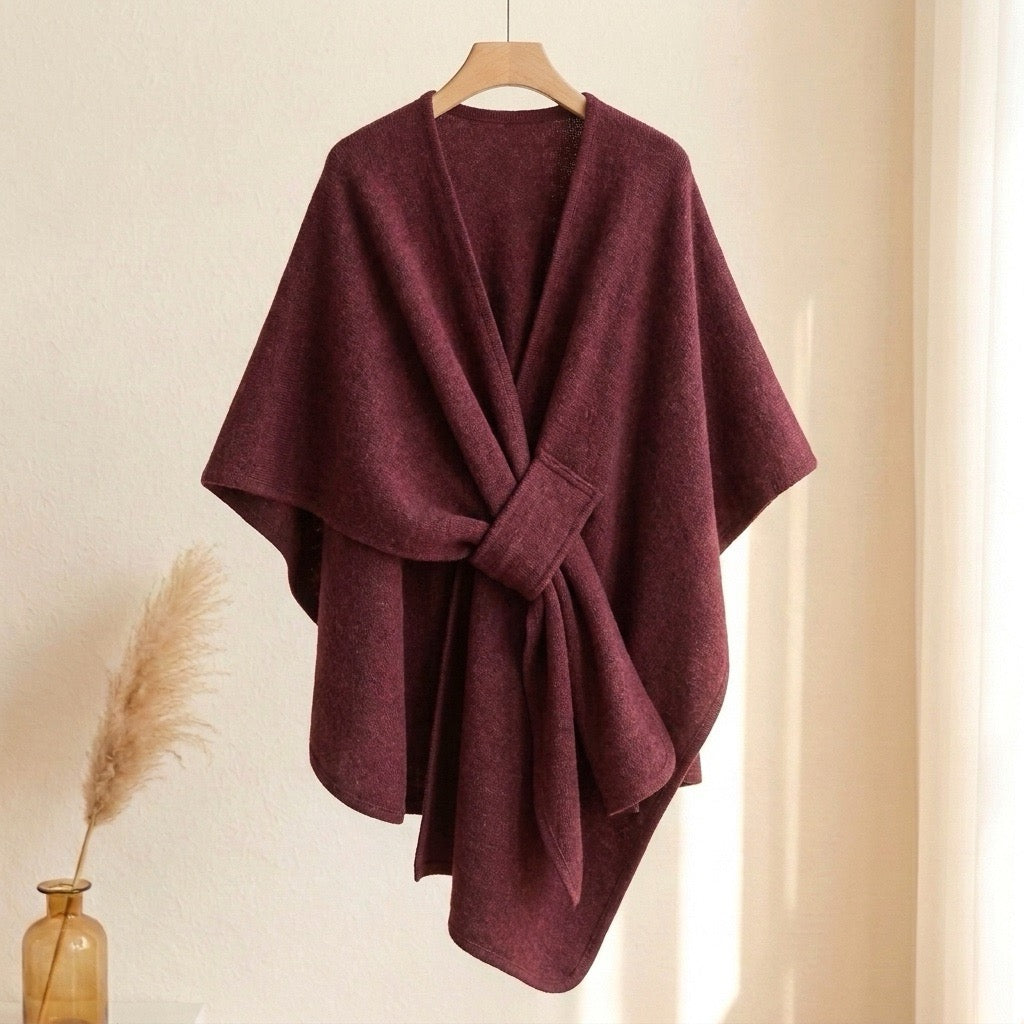 VALERIA | CAPA TIPO PONCHO DE PUNTO CON CINTURÓN