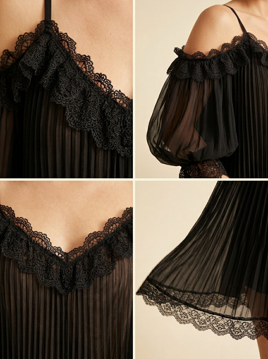 VALERIA | VESTIDO DE ENCAJE CON MANGAS ABULLONADAS