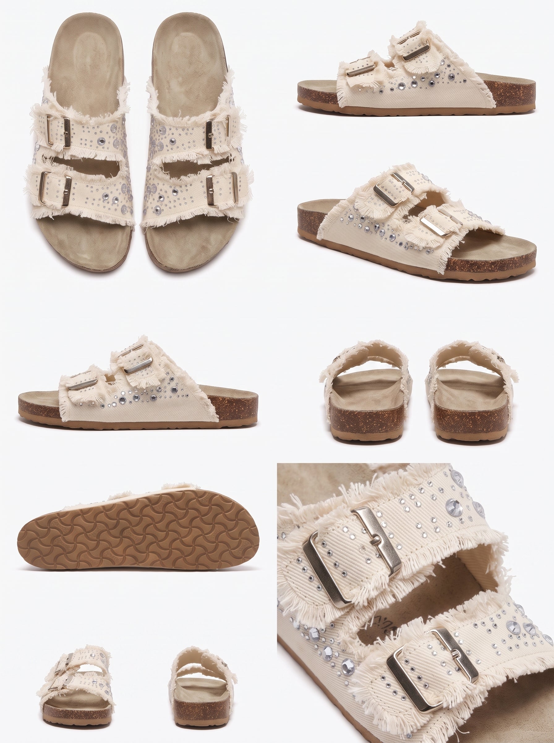 Coco Sandal | Flat with double buckle and jeweled detail