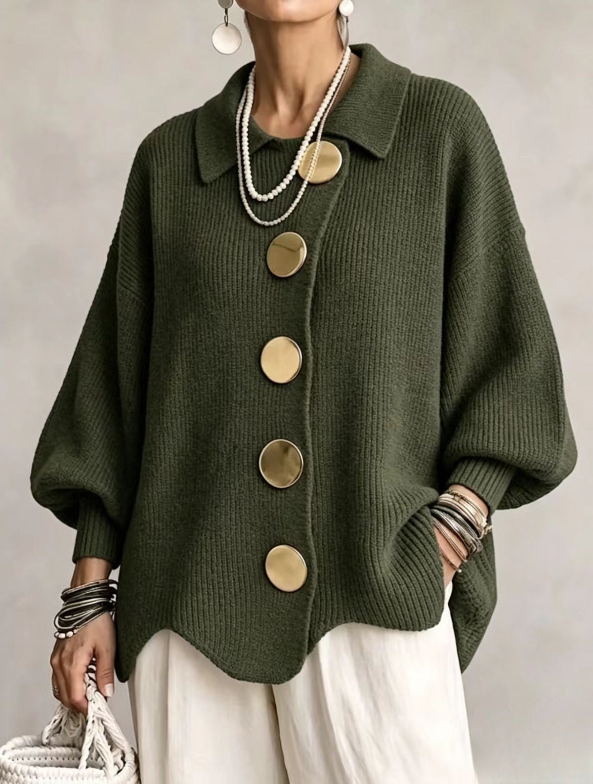 VERÓNICA | CÁRDIGAN OVERSIZE MUJER BOTONES DORADOS