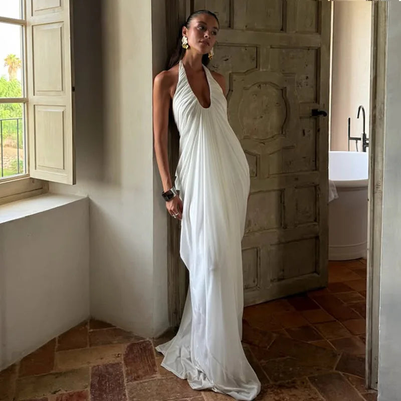 Diana | Vestido Largo Drapeado Blanco Estilo Griego