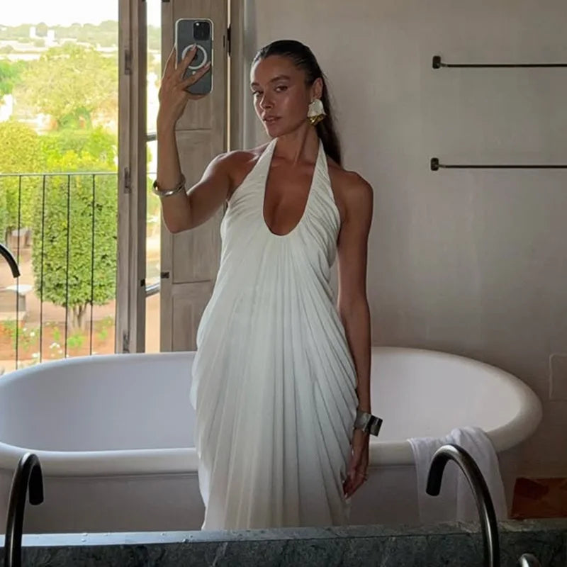 Diana | Vestido Largo Drapeado Blanco Estilo Griego