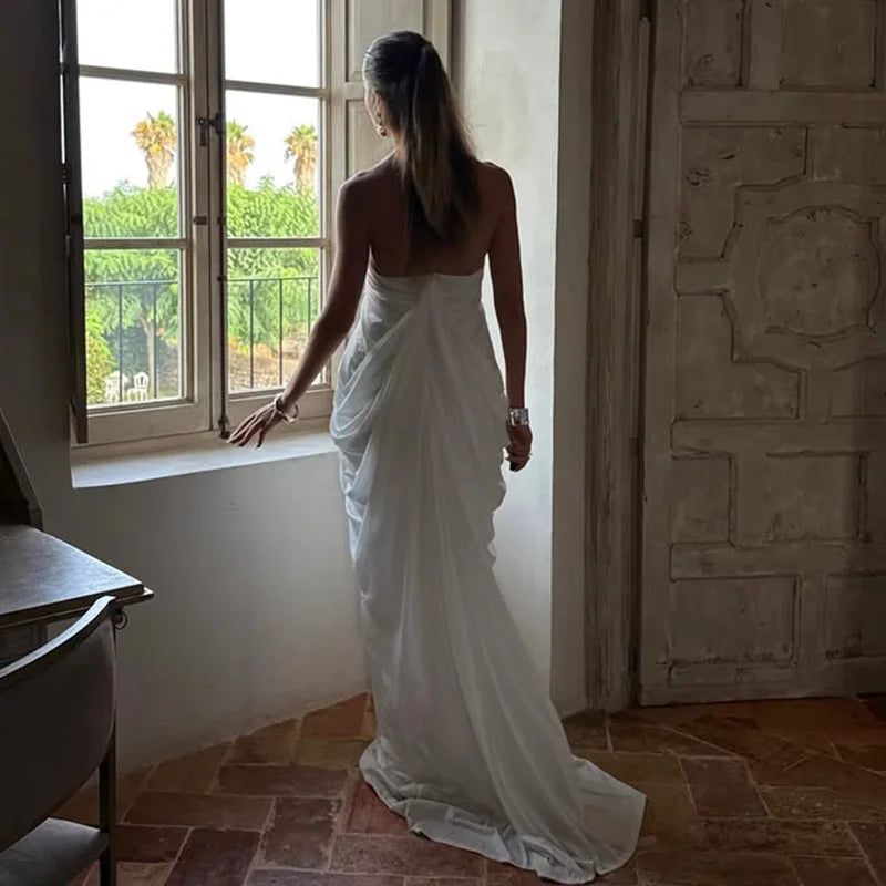 Diana | Vestido Largo Drapeado Blanco Estilo Griego