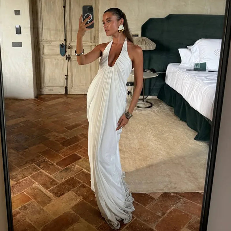 Diana | Vestido Largo Drapeado Blanco Estilo Griego
