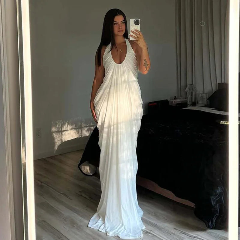Diana | Vestido Largo Drapeado Blanco Estilo Griego
