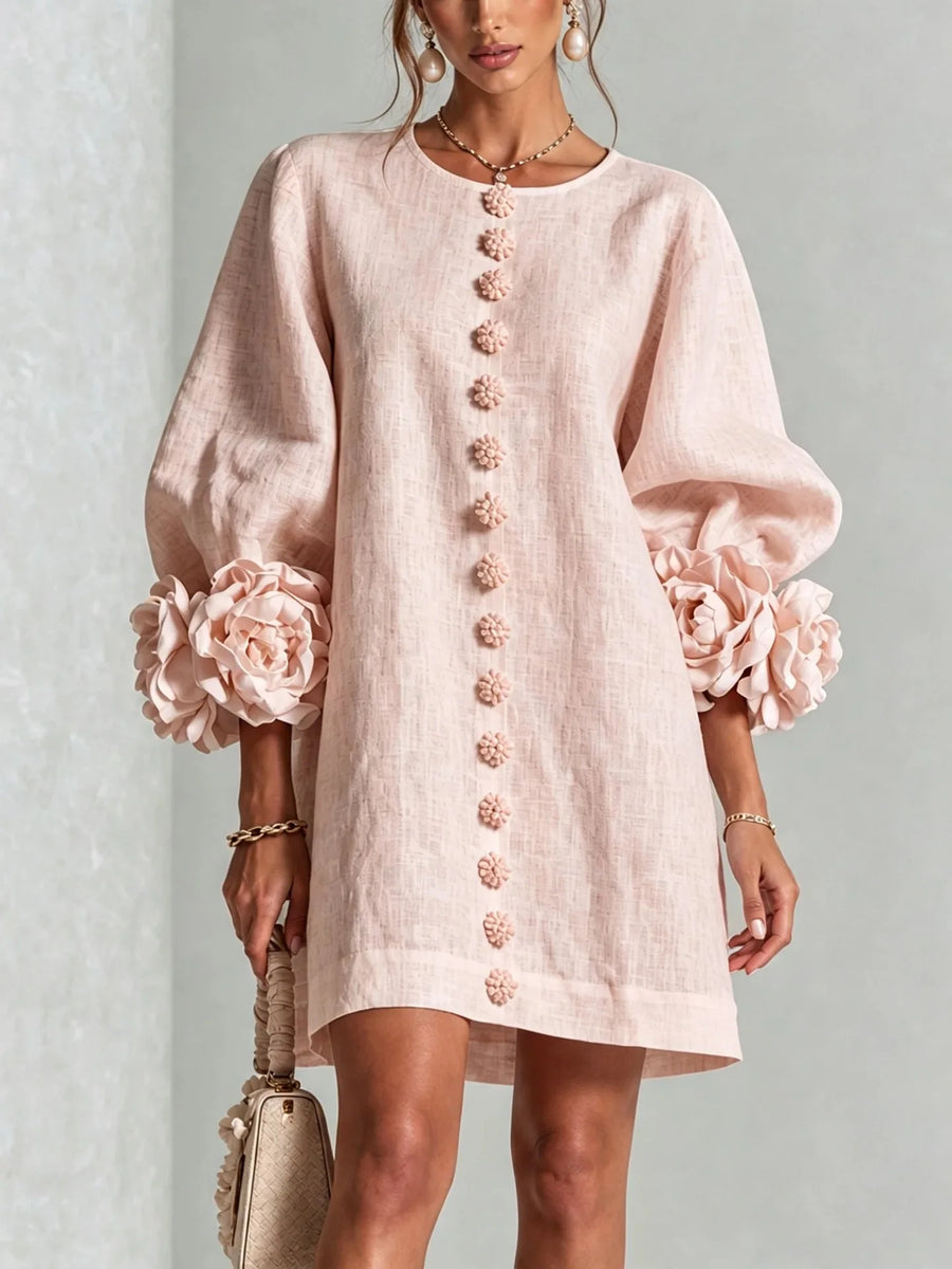 BRUNA | VESTIDO MINI DE LINO CON PUÑOS FLORALES