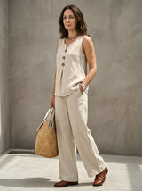 RIVIERA | SET COMPLETO DE CAMISA Y PANTALÓN EN LINO Y ALGODÓN