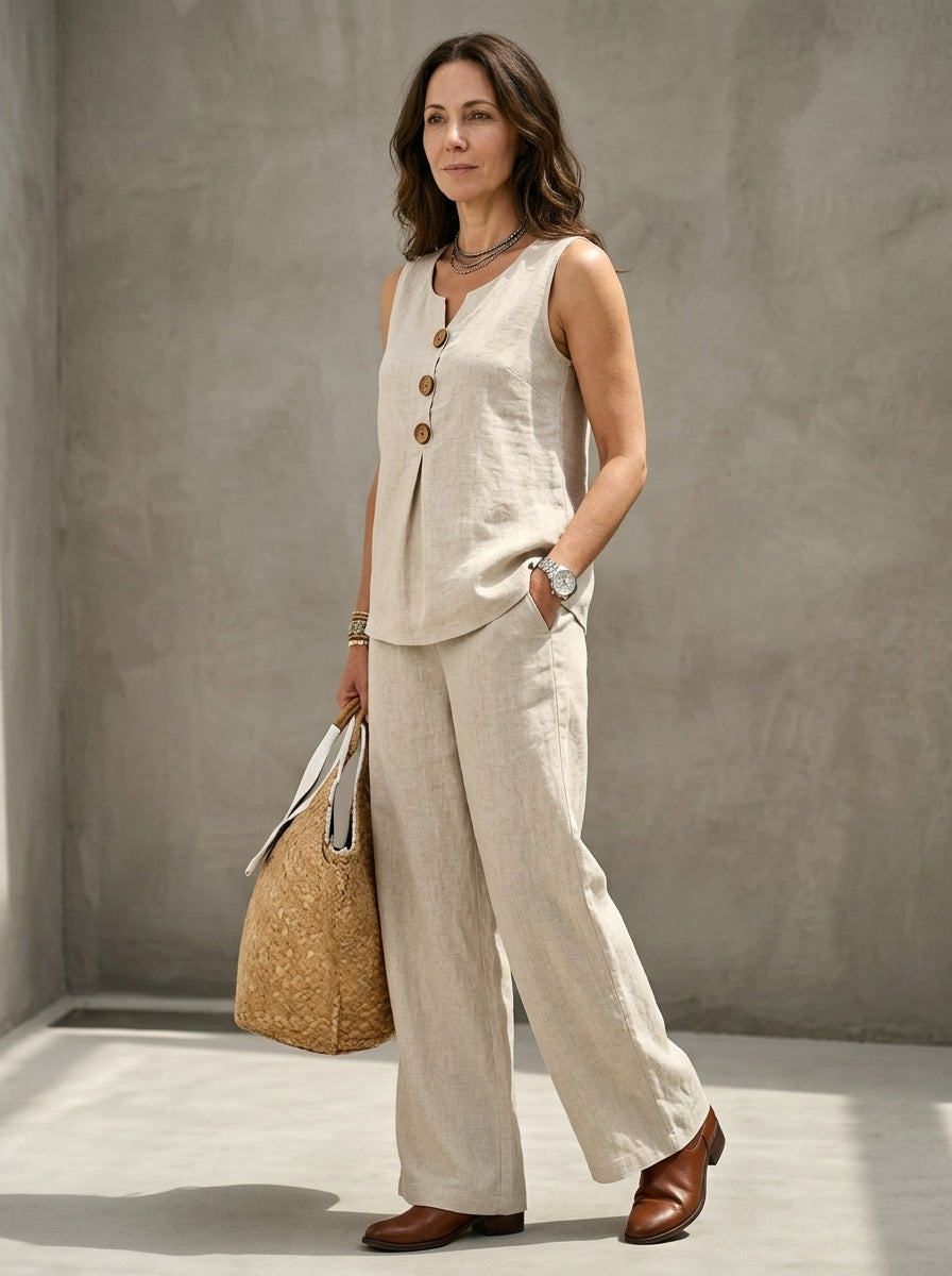 RIVIERA | SET COMPLETO DE CAMISA Y PANTALÓN EN LINO Y ALGODÓN