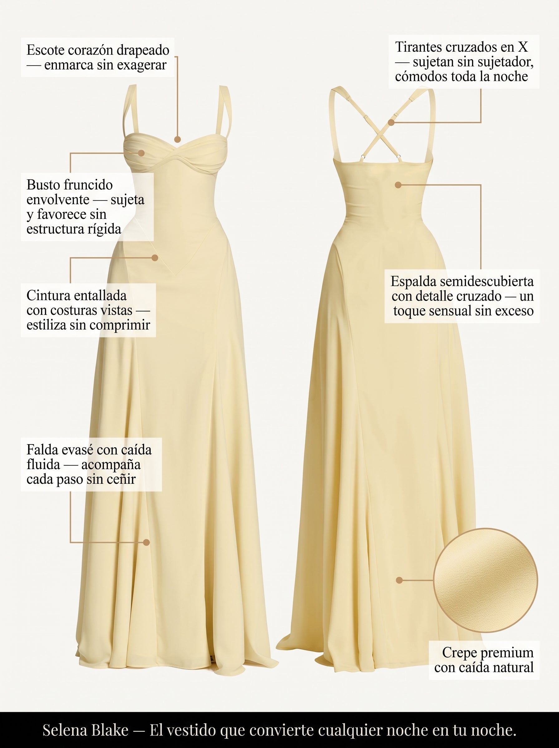 Celeste | Vestido Largo Drapeado Espalda Descubierta