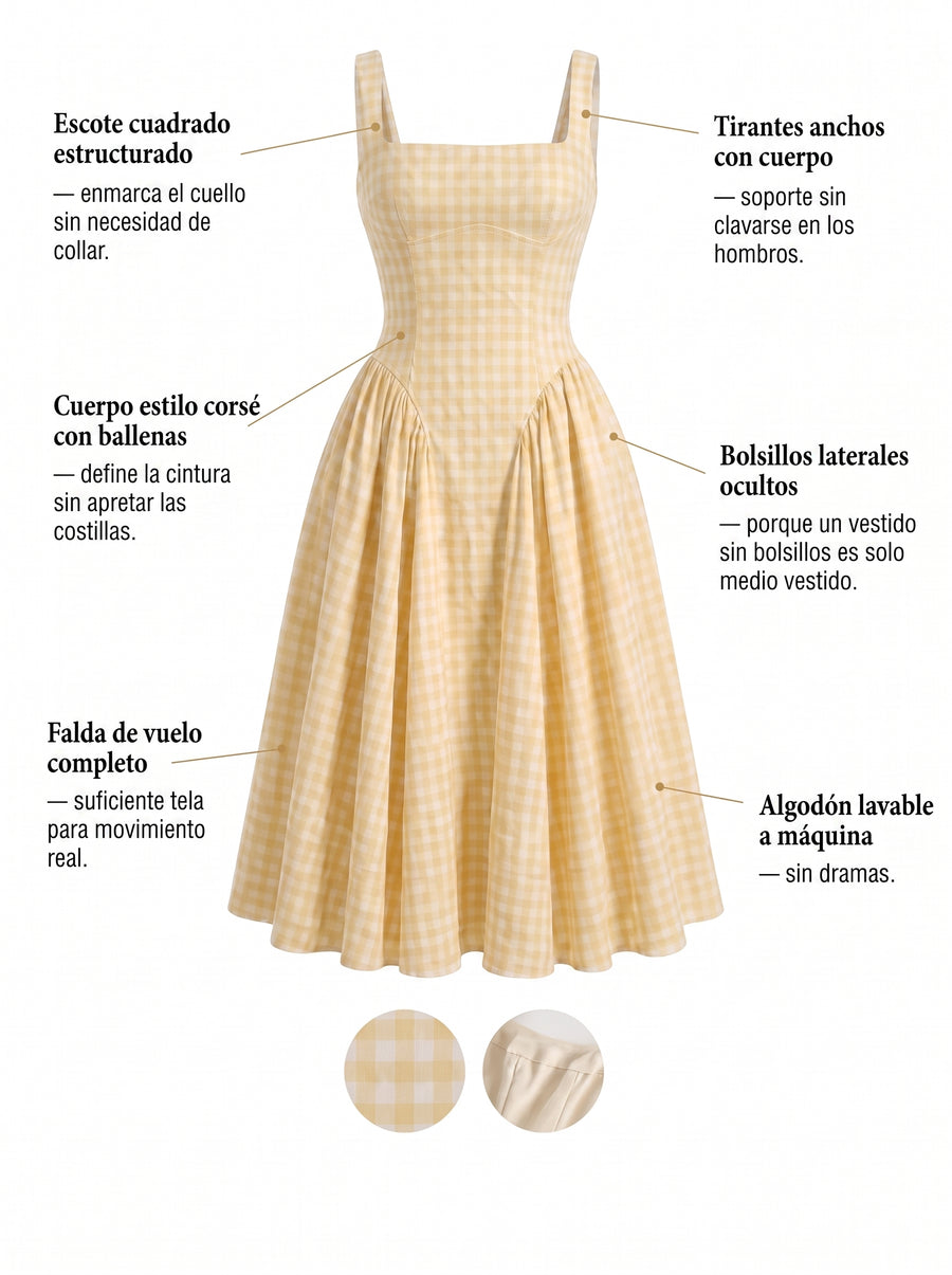 POPPY | VESTIDO CORSÉ DE VICHY CON FALDA AMPLIA