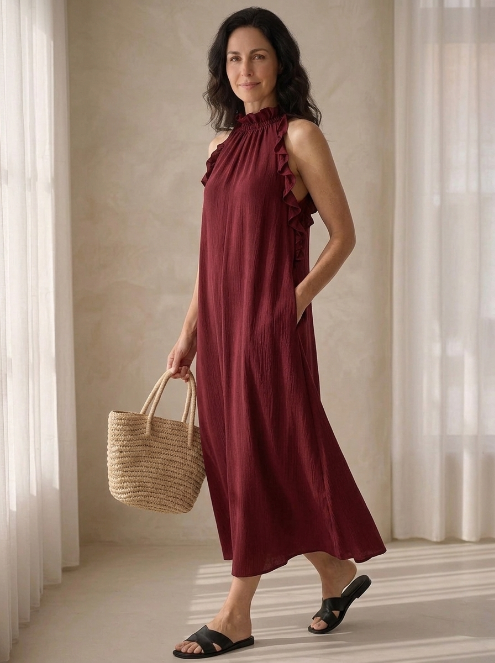 LUA | VESTIDO LARGO NEGRO CON DETALLE DE FRUNCIDO