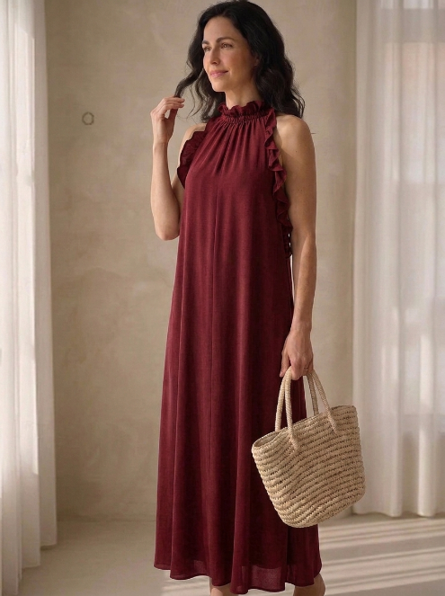 LUA | VESTIDO LARGO NEGRO CON DETALLE DE FRUNCIDO