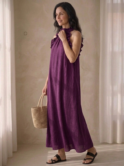 LUA | VESTIDO LARGO NEGRO CON DETALLE DE FRUNCIDO