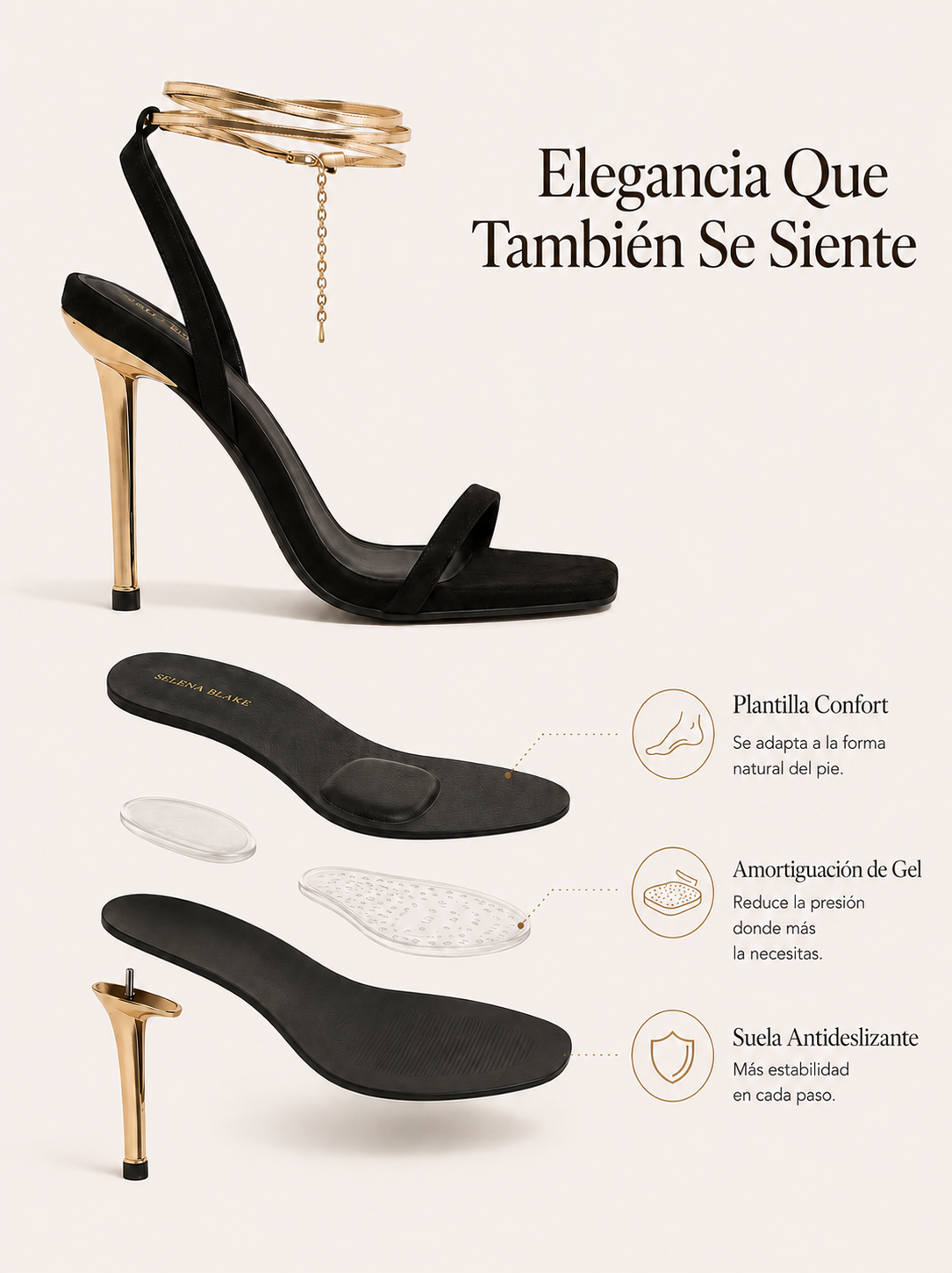 Gala Heel | Stiletto with golden chain ankle detail