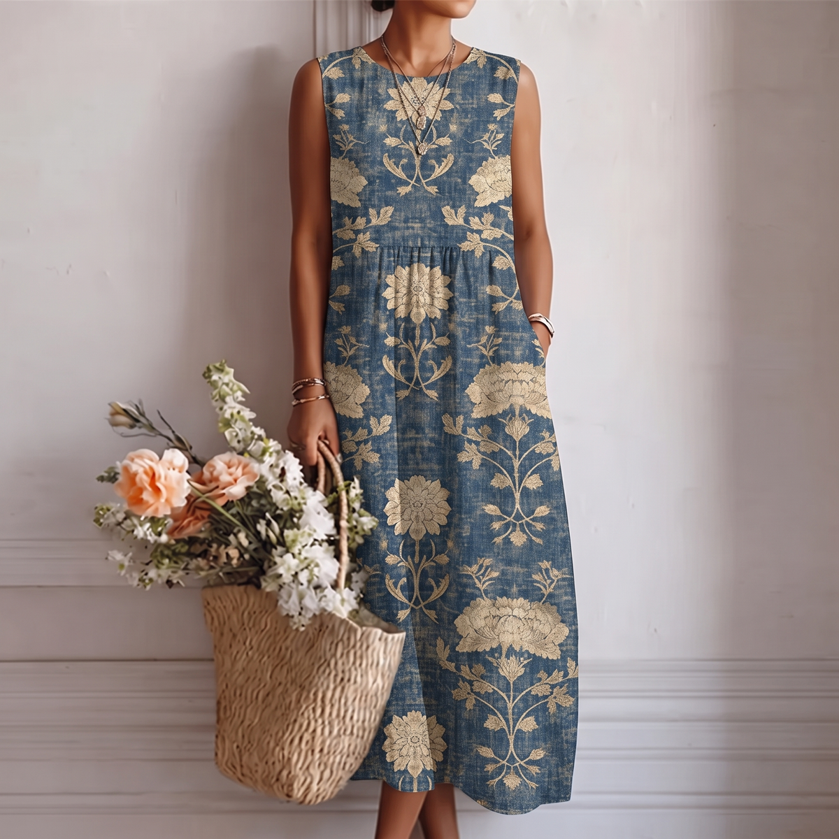 AURORA | VESTIDO MIDI CLÁSICO CON ESTAMPADO FLORAL