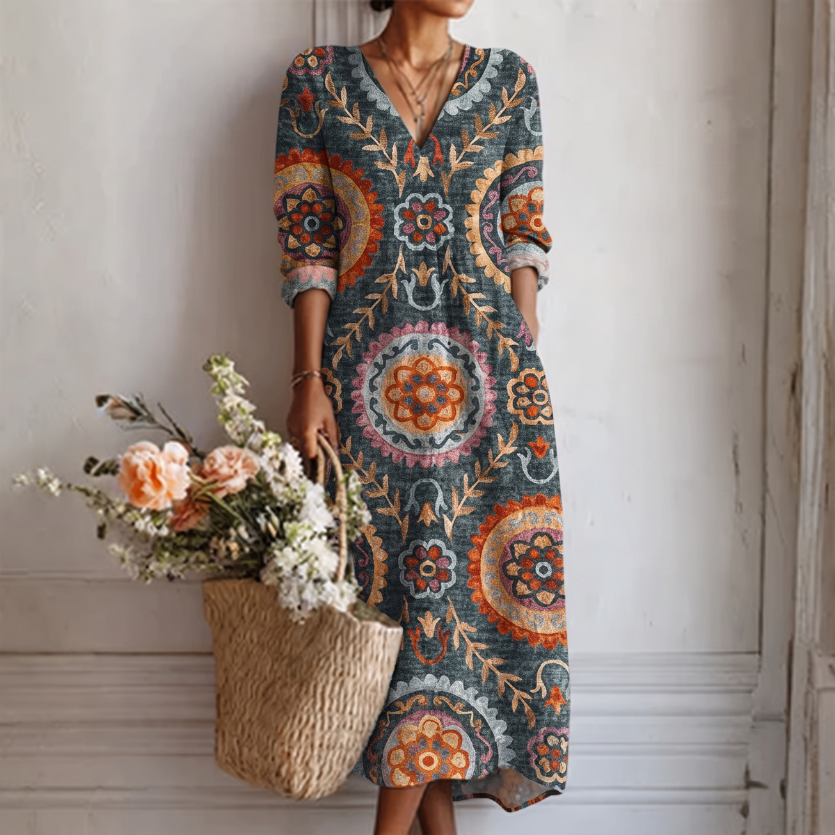 ELIA | VESTIDO MIDI CON ESTAMPADO GEOMÉTRICO