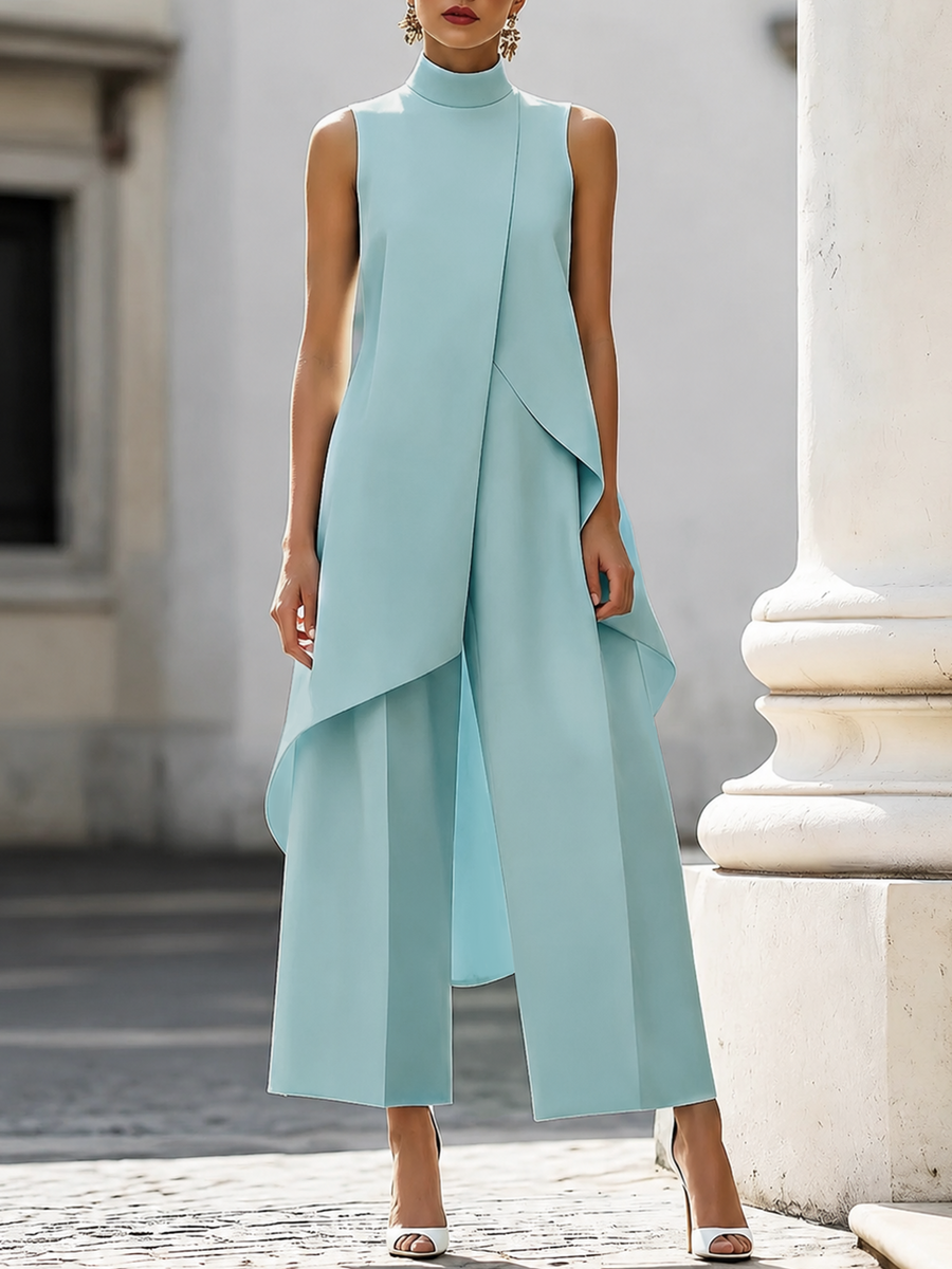 VALENTINA | CONJUNTO ELEGANTE CON TOP DRAPEADO AL CUELLO