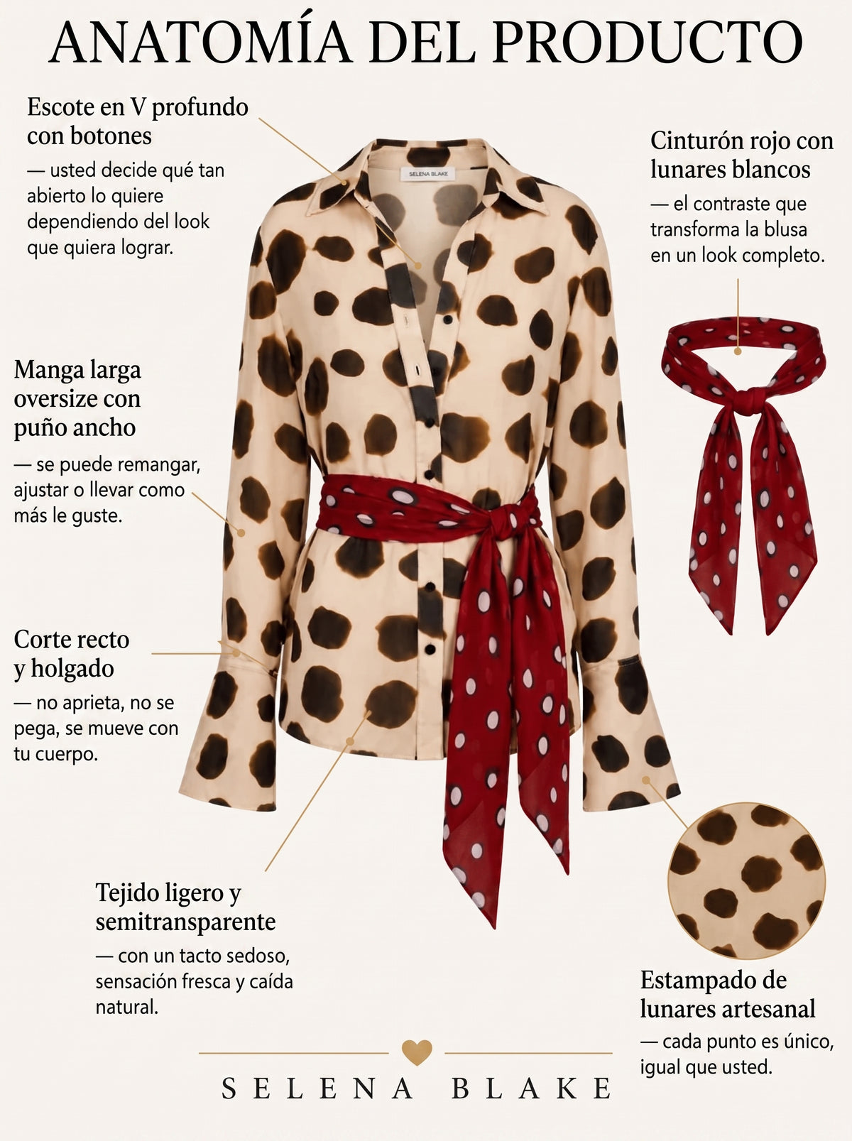 LOLA | BLUSA CRUZADA DE LUNARES CON CINTURÓN