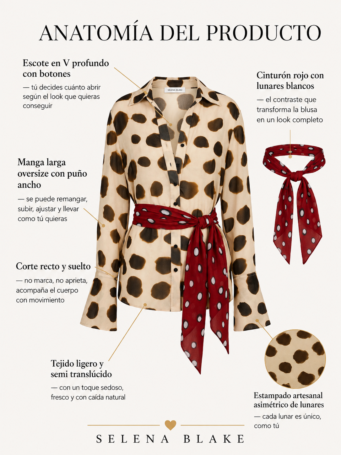 Lola | Blusa Cruzada Estampado Lunares con Fajín