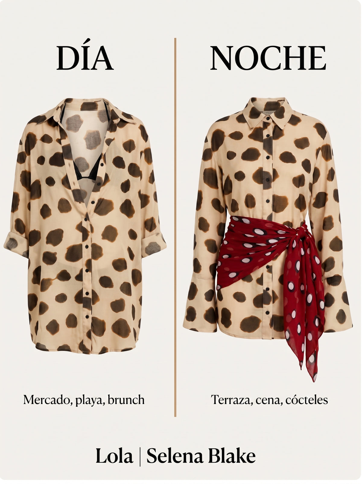 LOLA | BLUSA CRUZADA DE LUNARES CON CINTURÓN