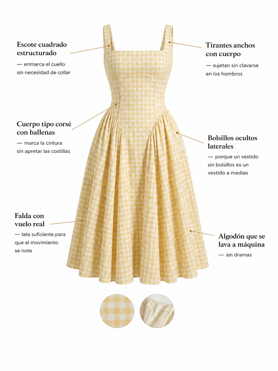 Lucía | Vestido Corsé de Cuadros con Falda de Vuelo