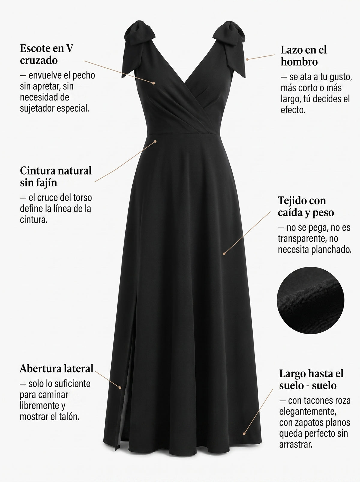 SOFÍA | VESTIDO NEGRO CON LAZOS EN LOS HOMBROS