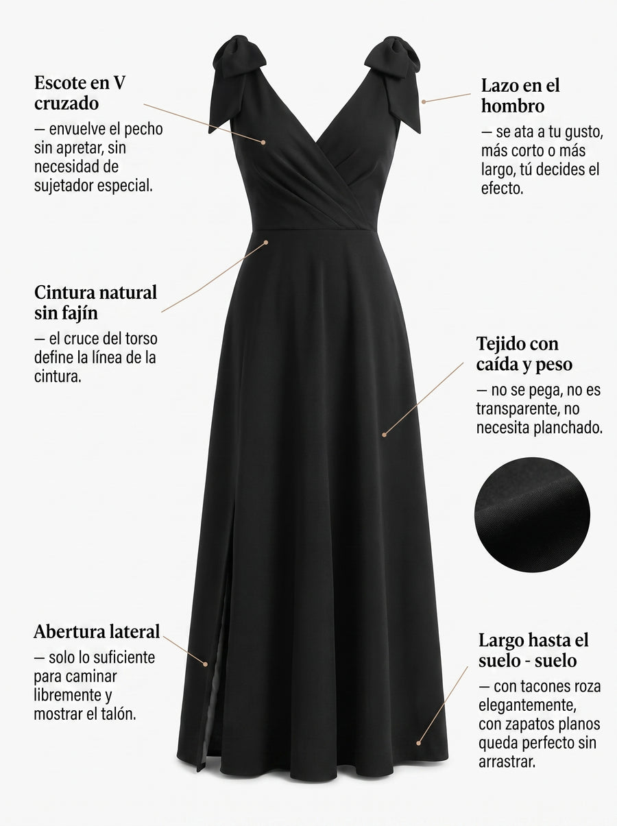 SOFÍA | VESTIDO NEGRO CON LAZOS EN LOS HOMBROS