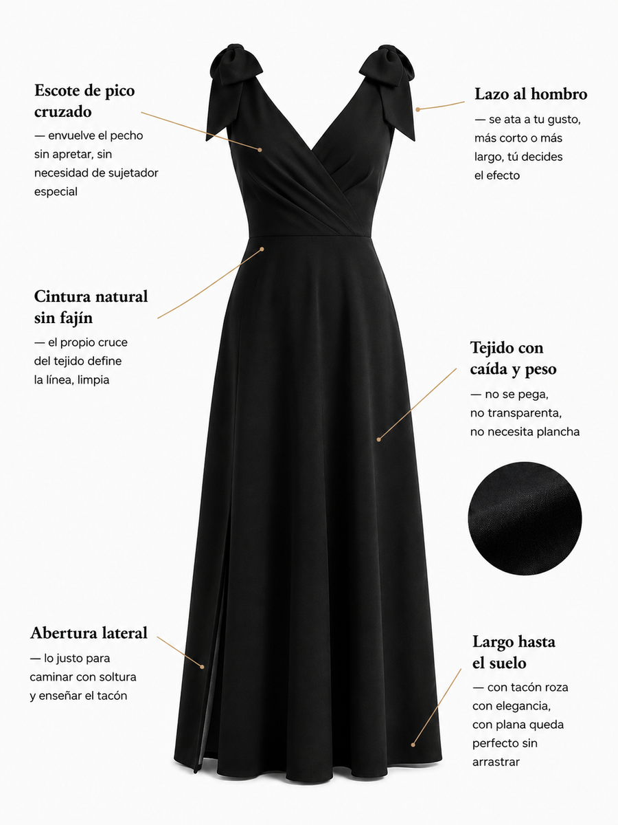 Olivia | Vestido Largo Negro con Lazos al Hombro