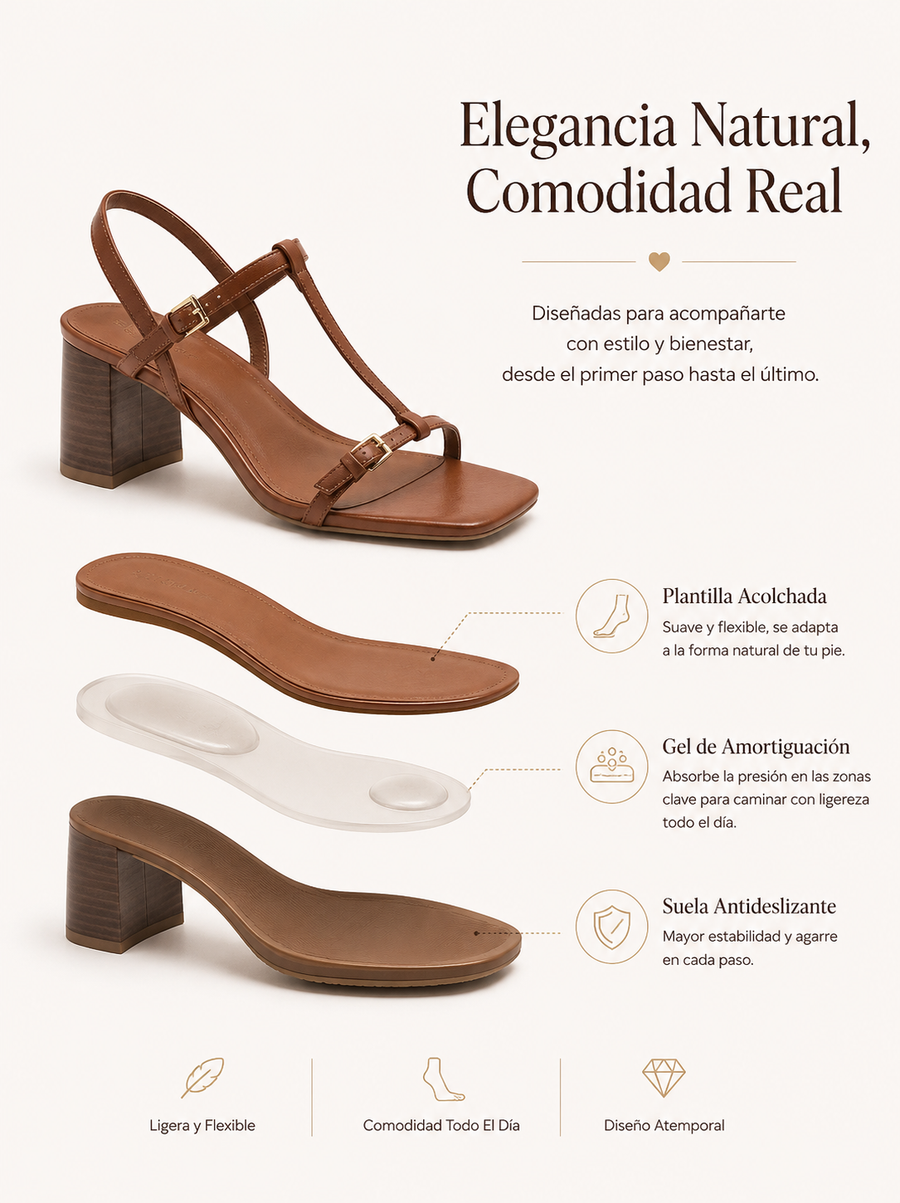 Vera Sandal | Square heel with straps and buckle